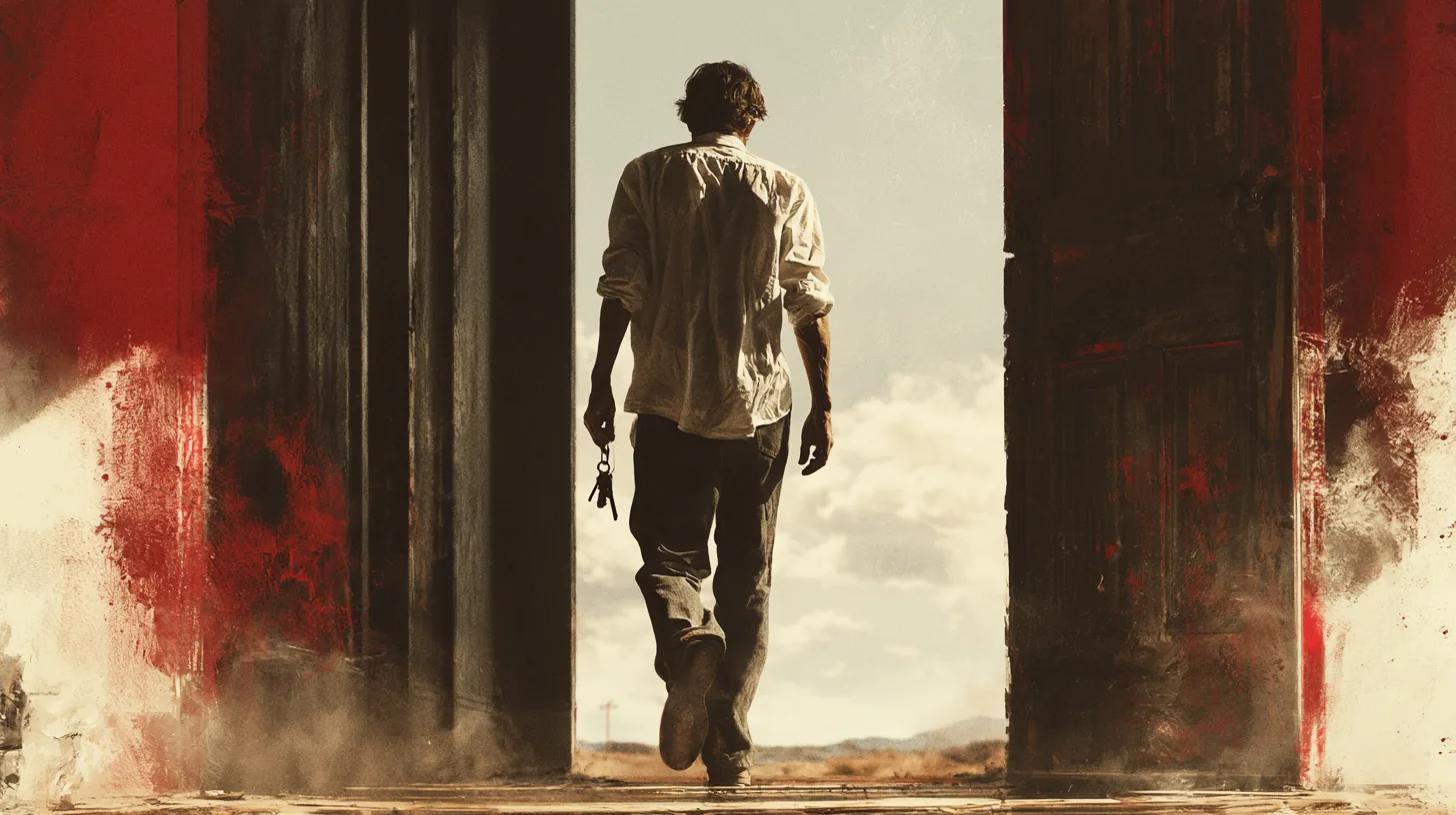 A man taking his first step through an open doorway