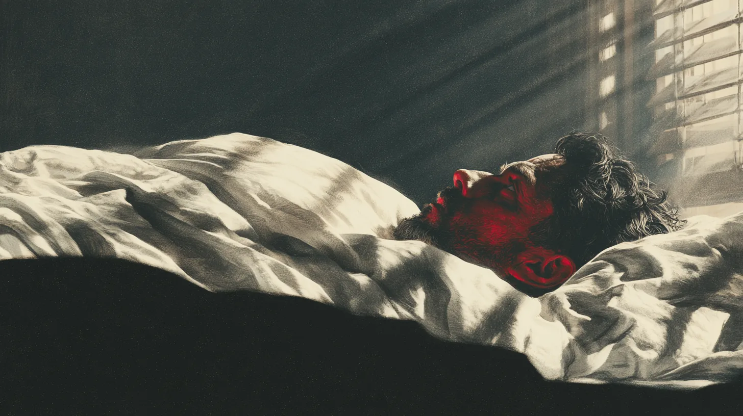 A man awake at night under relationship stress