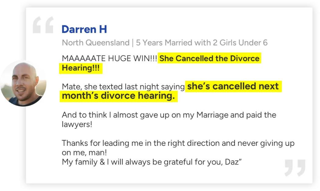 She cancelled the divorce hearing. And to think I almost gave up on my marriage and paid the lawyers.